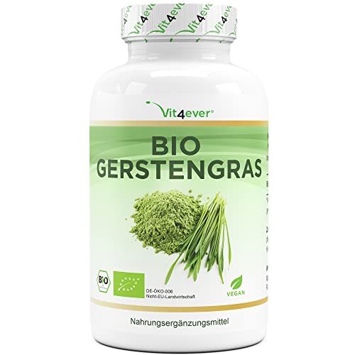 Bio Gerstengras - 365 Kapseln - Hochdosiert mit 1500mg je Tagesportion - Laborgeprüft & zertifizierte Bio Qualität - Ohne unerwünschte Zusätze - Vegan