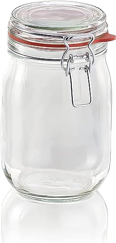 Leifheit Drahtbügelglas, 1140 ml, spülmaschinenfestes Einmachglas, Vorratsglas zum Einlegen, Einmachen und Einkochen, dekoratives Einmachglas mit Deckel