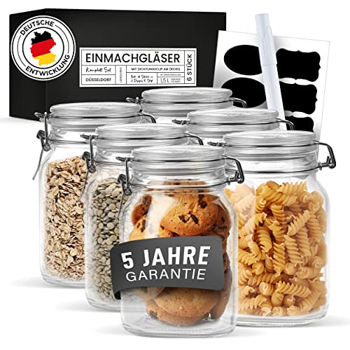 LIEBTHAL Einmachgläser mit Bügelverschluss [6x1000ml] - Luftdichte Vorratsgläser mit Deckel - Spülmaschinengeeignete Bügelgläser