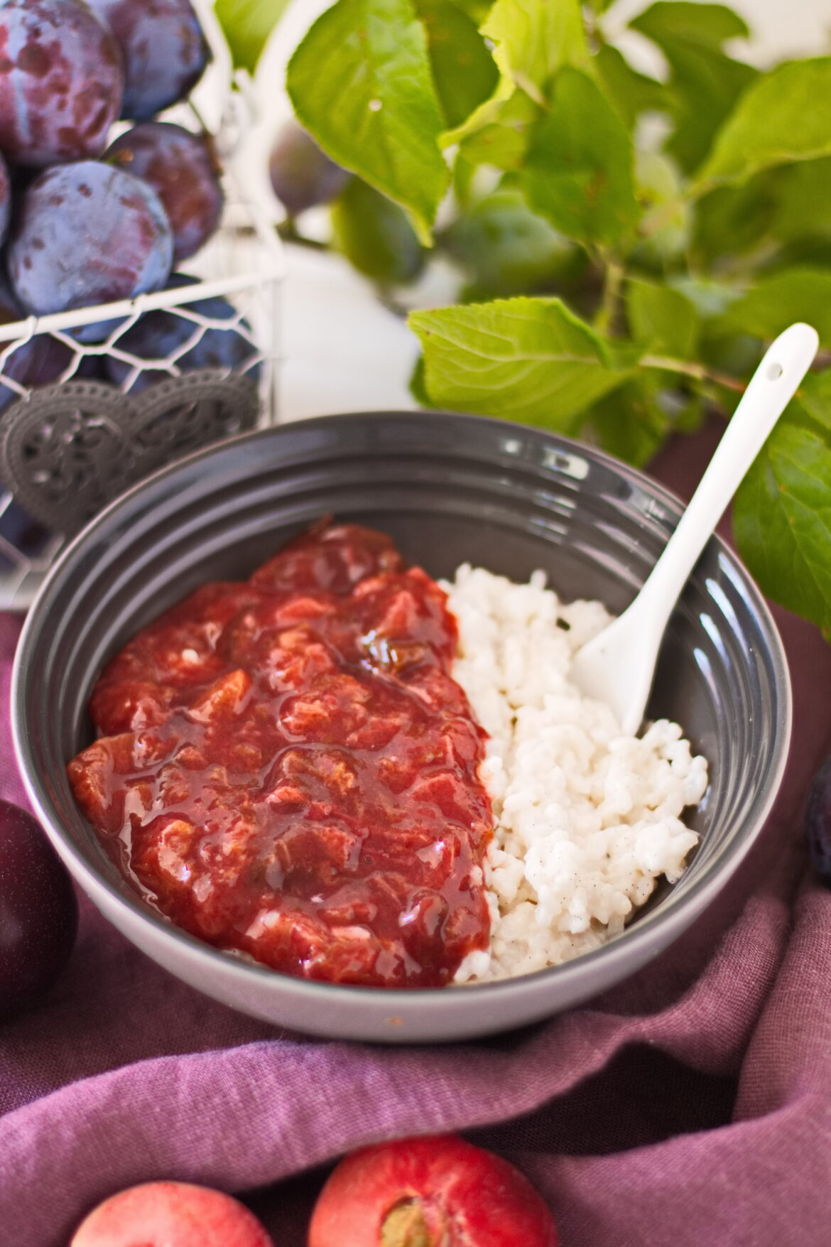 Veganer Milchreis an Zwetschgenkompott