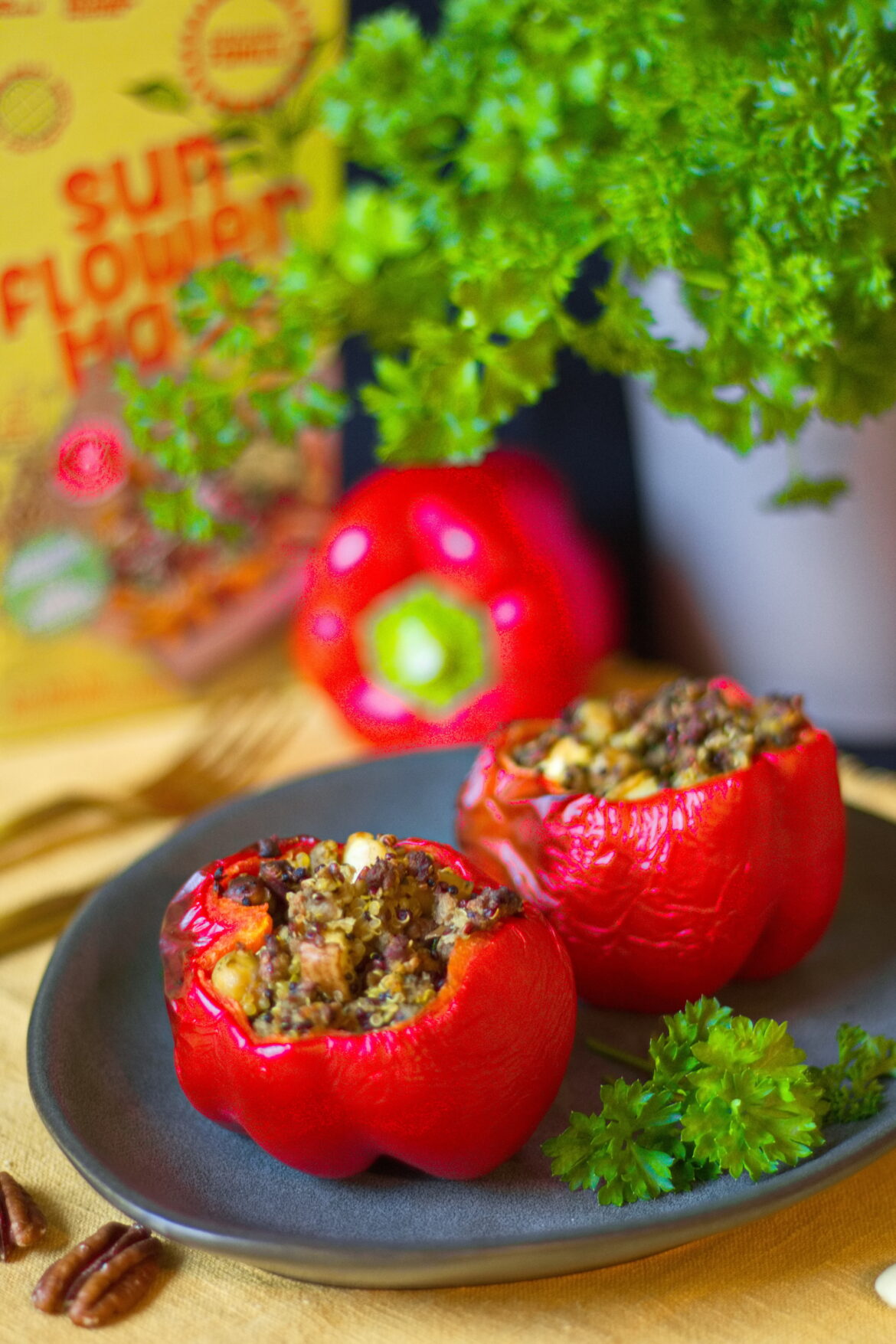 Gefüllte Paprika mit Quinoa und veganem Hack